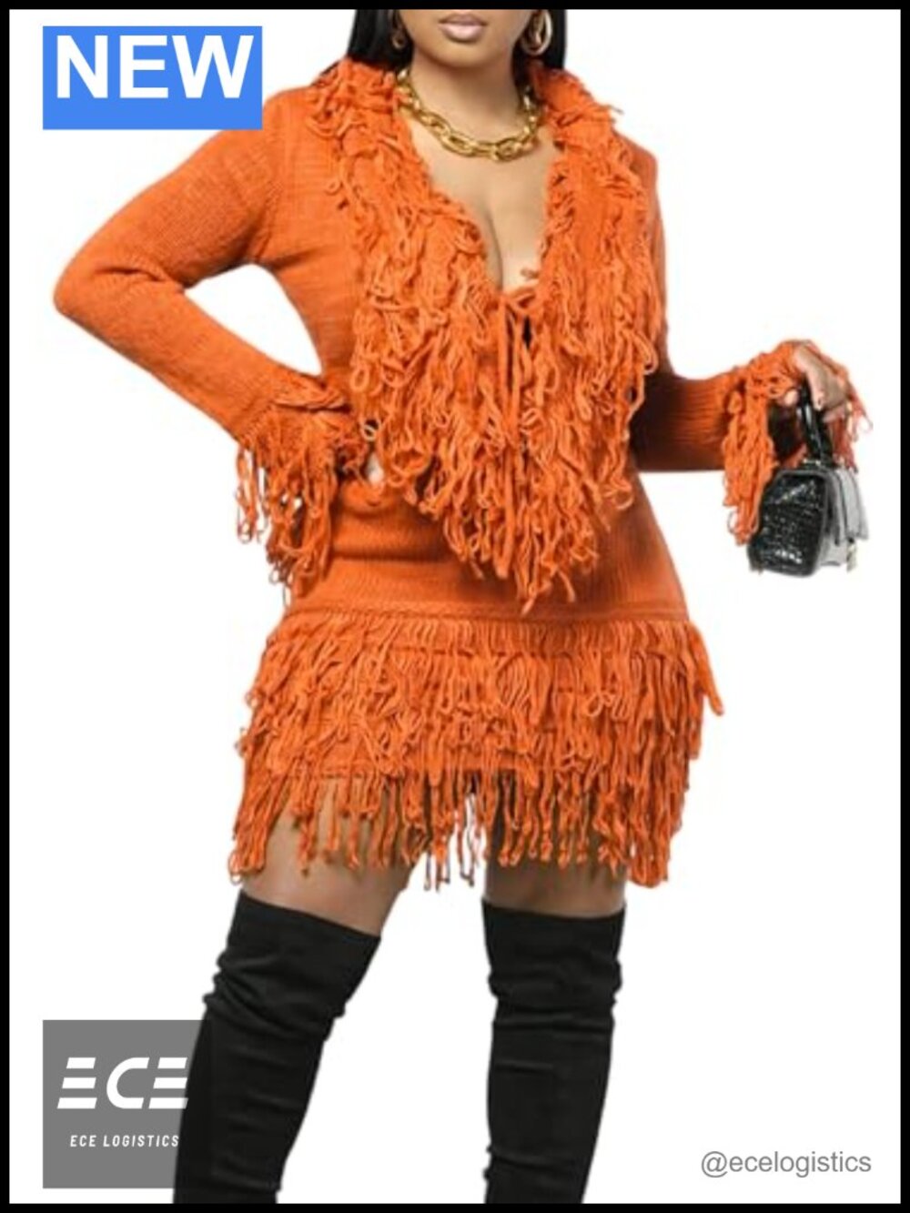 Womens 2 Piece Sweater Set Fringe Cardigan Mini Skirt Polyester Spandex